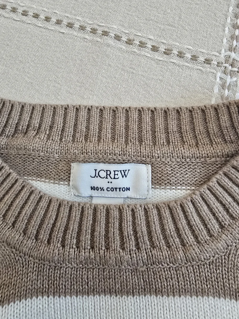 J.Crew Women Cotton Striped Crewneck Sweater in Beige and White Size S